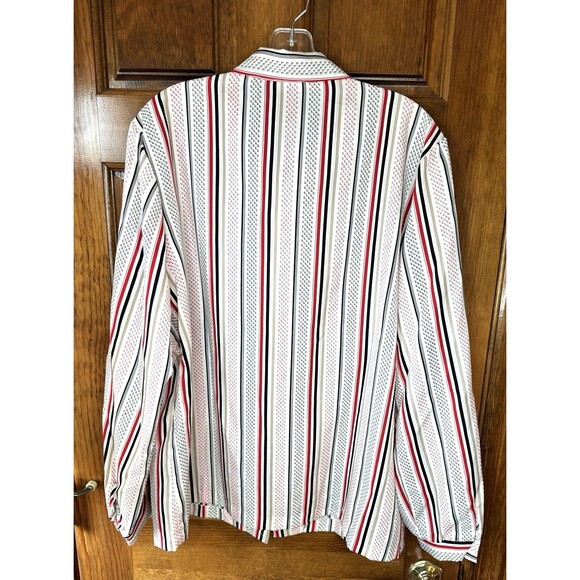 Vintage 80s Alfred Dunner White/Red/Black Stripe Silky Blouse With Bow Womens XL - Picture 2 of 6